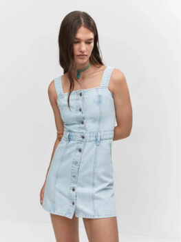 Mango Button Denim Dress Light Blue Minidress.