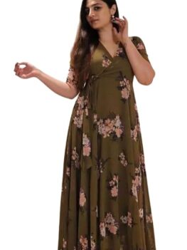 Fashion2wear Women's Georgette Long Sleeve Round Neck Anarkali Gown.