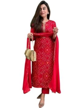 Red kurti set, Material type: Rayon, Closure type: Sequence.