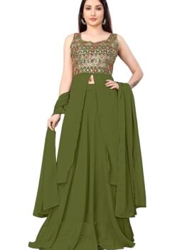 Women's Georgette Regular Ethnic Wear Kurta with Embroidery Work.