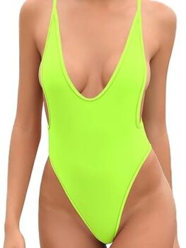 S2Z Fashion Women's High Cut One Piece Bathing Suit Backless.
