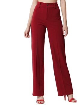 KOTTY Women Straight Fit Polyester Blend Solid Trousers.