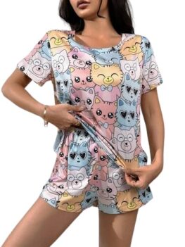 HARPITA Printed Round Neck Short Sleeve Night suit Set.