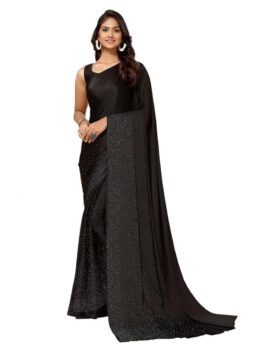 SIRIL Satin Silk Hot Fixing Stone Work Saree.