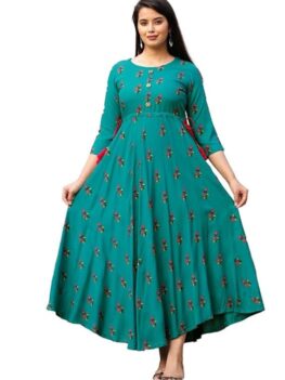 GOMOSWA INTERNATIONAL GI Rayon Calf Length Printed Anarkali Frock.