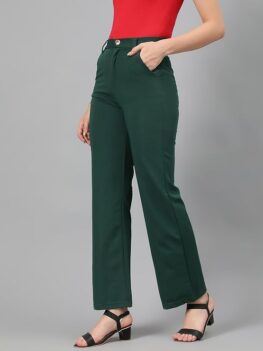 KOTTY Women's High Rise Cotton Blend Relaxed Fit Trousers.
