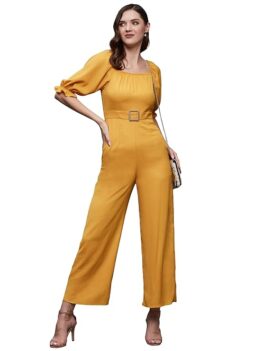 Miss Chase Women's Square Neck Puff Jumpsuit, Straight Leg.