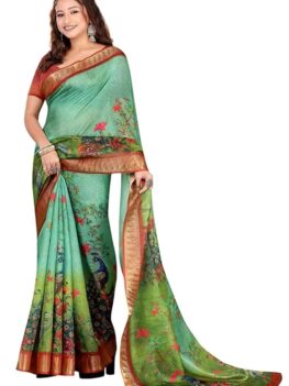 Jaanvi fashion Women's Kota Silk Peacock Printed Saree.