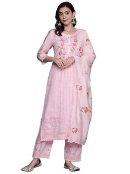 INDO ERA Straight Embroidered Silk Blend Kurta Set.