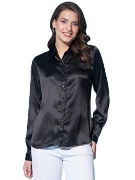 FUNDAY FASHION Women's Solid Regular Fit Satin Shirt.