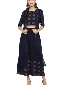 Janasya Women's Poly Crepe Crop Top Kurta, Palazzo & Dupatta.