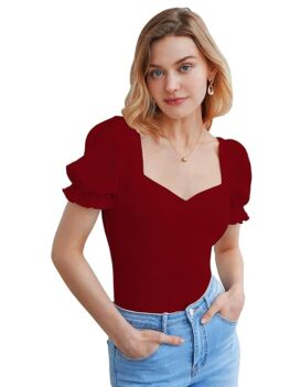 Shasmi Women's & Girls' Solid Sweet Heart Neck Slim Fit Simplicity Tops (TOP 50)