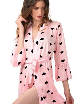 Xs and Os Women's Heart Print Short Satin Robe with Shorts.