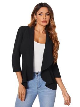 KOTTY Women's Single Breasted Fit Shawl Collar 34 Sleeve Blazer.
