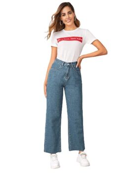 KOTTY Women High Rise Relaxed Fit Cotton Lycra Blend Ankle Length Jeans.