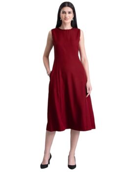 FableStreet Women's Polyester High Neck A Line Midi Dress.