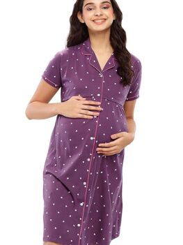 ZEYO Women's Cotton Night Dress Heart Printed Maternity Nighty.