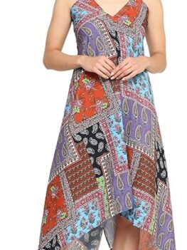 Yash Gallery Women's Polyester Patch Digital Printed Maxi Dress.