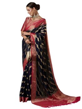 AKHILAM Women's Woven Design Ethnic Motif Kanjeevaram Saree.
