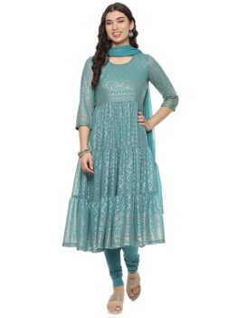 BIBA Women Cotton Blend Printed Regular Kurta (Skdgoldmur9143).