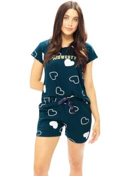 LOTIK Women's Cotton Heart Print Top-Shorts Nightwear Set.