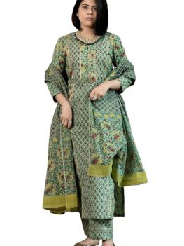 GoSriKi Women's Rayon Viscose Straight Printed Kurta with Pant & Dupatta