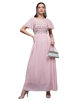 Miss Chase Women's Embellished Gathered Maxi Dress.