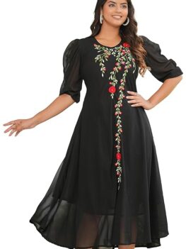 Yash Gallery Women's Floral Embroidered Anarkali Midi Dress.