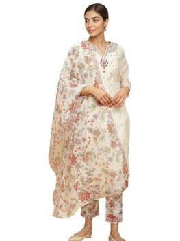 W for Woman Solid Straight Kurta Sets With Slim Pants & Dupatta.