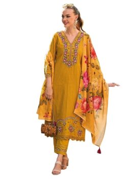 INDO ERA Women's Pure Cotton Embroidered Straight Kurta Pant Set.