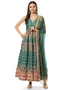BIBA Women Polyester Printed Fitted Salwar Kurta Dupatta.