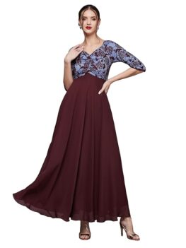 Miss Chase Women's Sweet-Heart Neck 3/4 Sleeve Self Design.