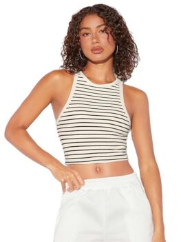 Aahwan Women's & Girls' Striped Crop Racerback Tank Top