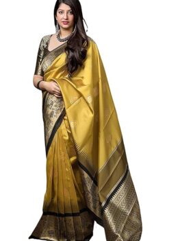 SGF11 Women's Kanji Varam Soft Silk Saree With Blouse Piece (Yellow).