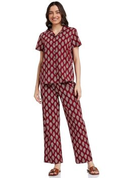 Myx Women Cotton Shirt and Pajama Night Suit Set