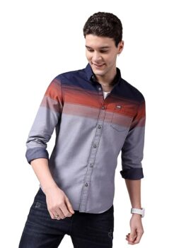 The Indian Garage Co Men Slim Fit Striped Full Sleeves Collar Casual Shirt.