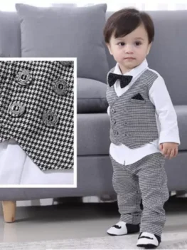Baby Boys Party (Festive) Shirt Pant, Bow Tie, Jacket (WHITE & BLACK).