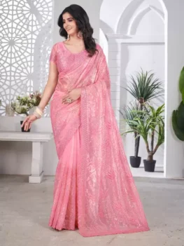 Embellished Bollywood Net Saree (Pink)Occasion: (Party & Festive)