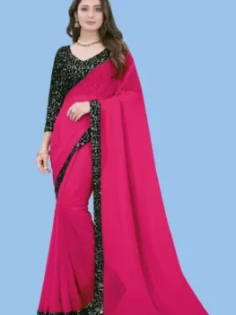 Embroidered Bollywood Net Saree (Pink).