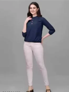 Formal Regular Sleeves Solid Women Dark Blue Top