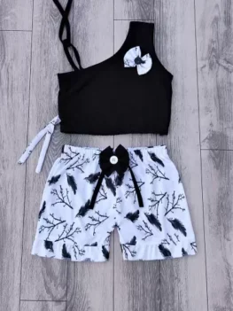 Girls Casual Top Shorts (Black), Sales Package, Meet Fashion.