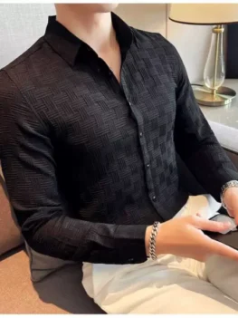 Men Regular Fit Self Design Spread Collar Casual Shirt.