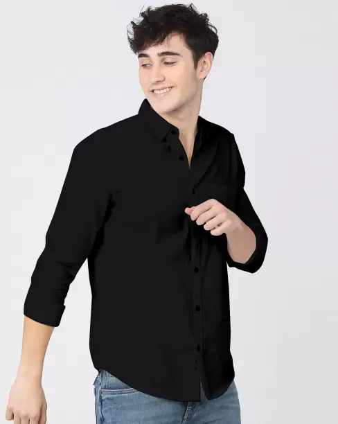 Men Regular Fit Solid Cut Away Collar Casual Shirt Men Regular Fit Solid Cut Away Collar Casual Shirt