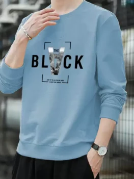 Men Typography Round Neck Cotton Blend Light Blue T-Shirt.