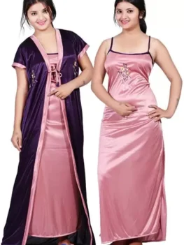 Pack of 2 Women Nighty with Robe (Purple).