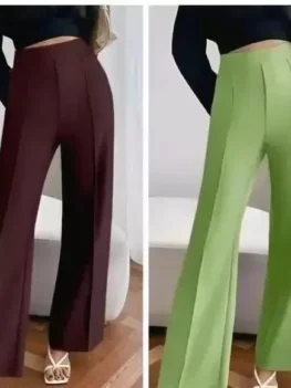 Pack of 2 Women Regular Fit Green, Maroon Lycra Blend Trousers.