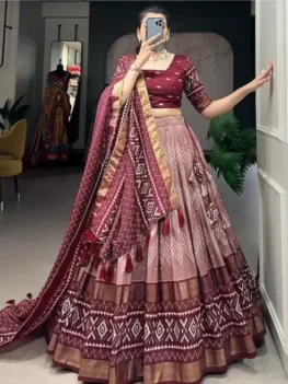 Printed Semi Stitched Lehenga Choli (Maroon).