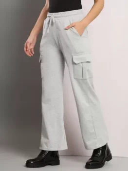 Women Flared Grey Cotton Blend Trousers.