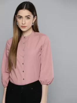 Women Regular Fit Solid Mandarin Collar Formal Shirt.