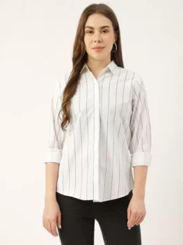 Women Regular Fit Striped Spread Collar Casual Shirt